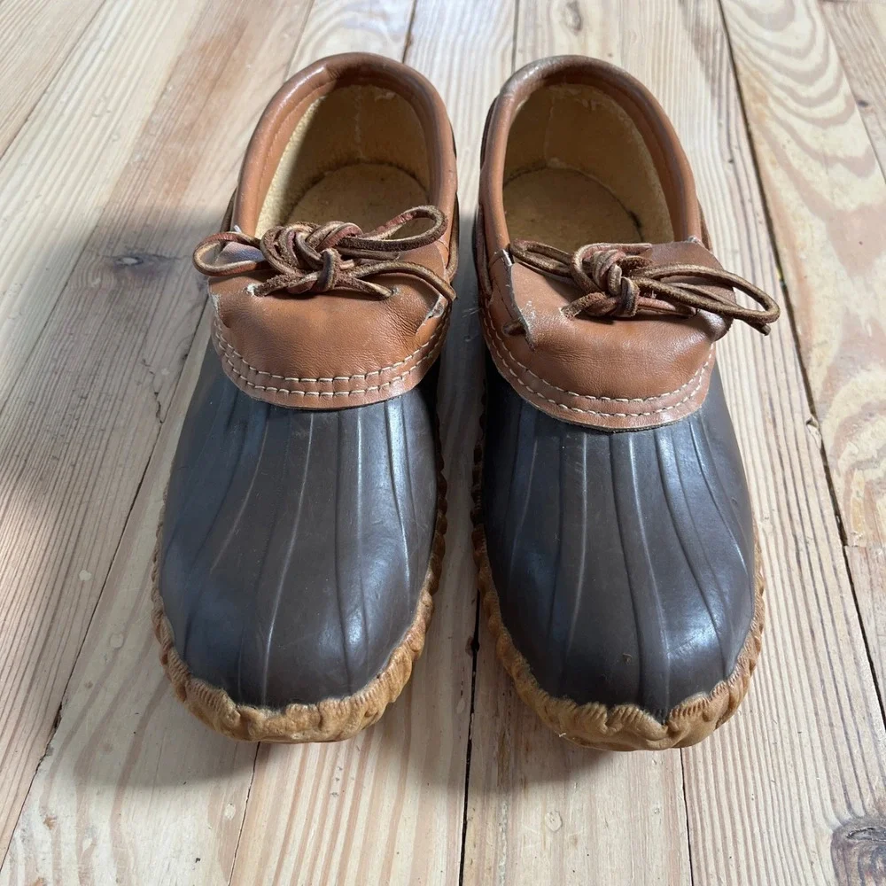 Sorel Duck Shoes Womens 8 Brown Leather Rubber Waterproof Moccasin Rain Boots